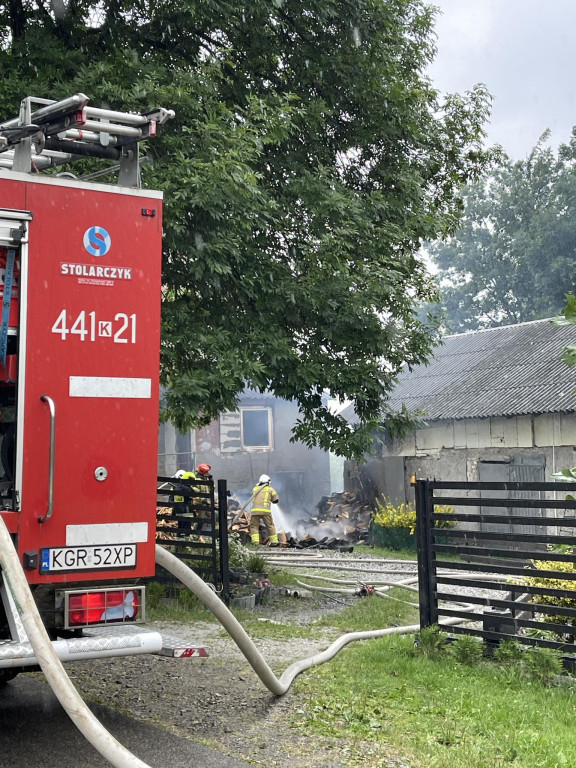Dominikowice. Pożar drewna przy budynku gospodarczym