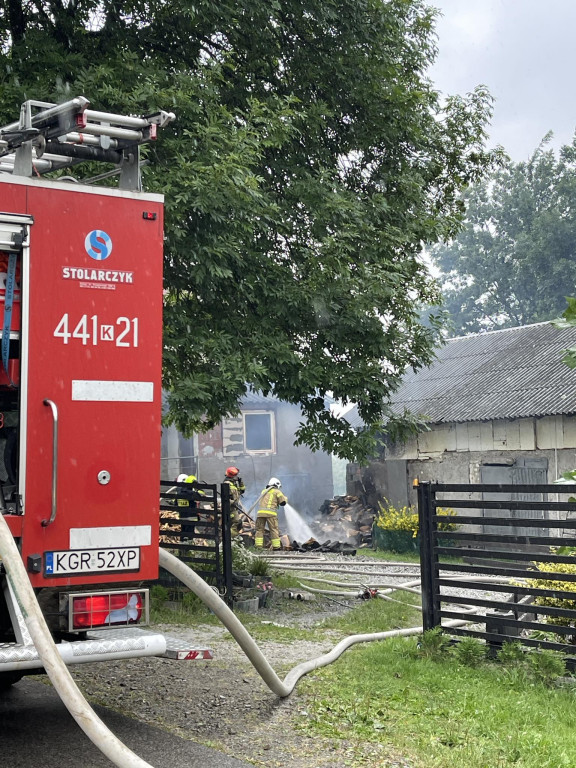 Dominikowice. Pożar drewna przy budynku gospodarczym