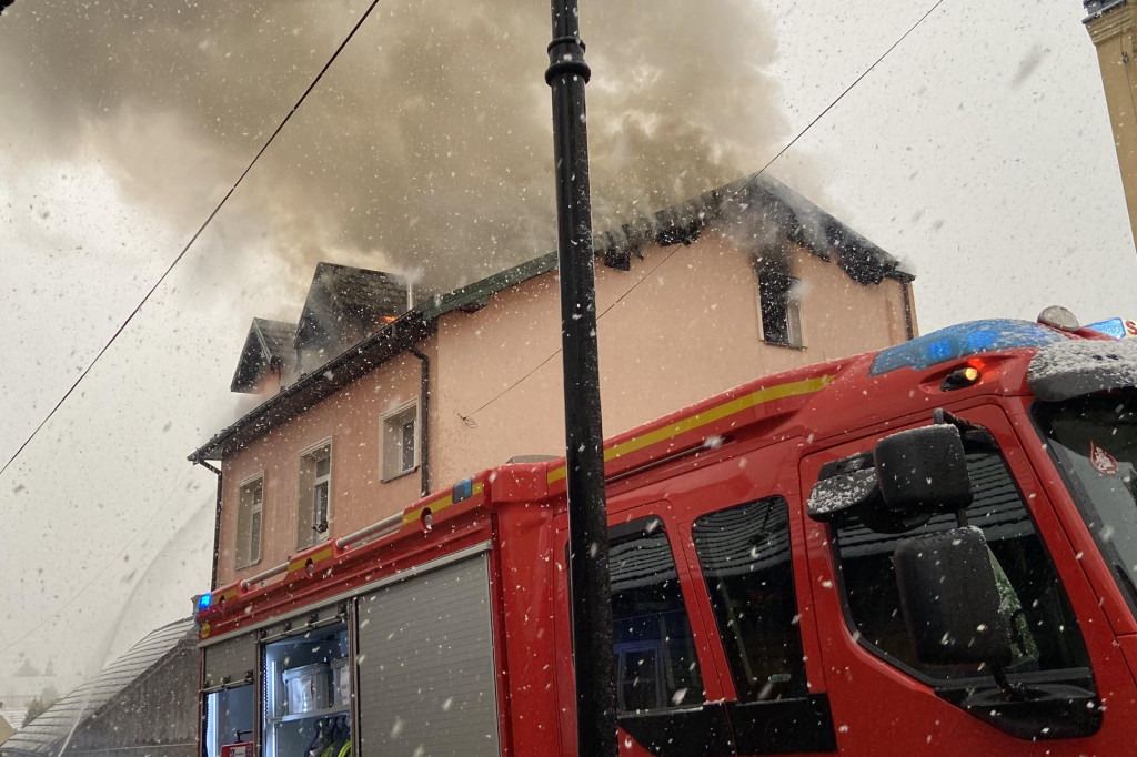Pożar w centrum Biecza (19.11.)