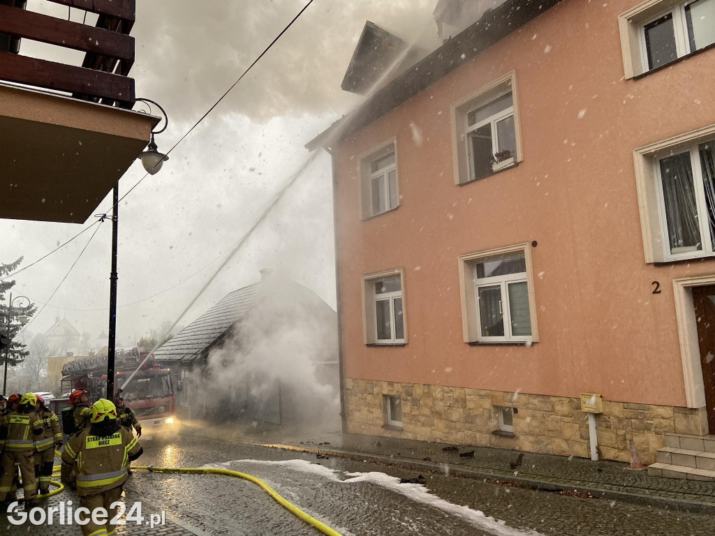 Pożar w centrum Biecza (19.11.)
