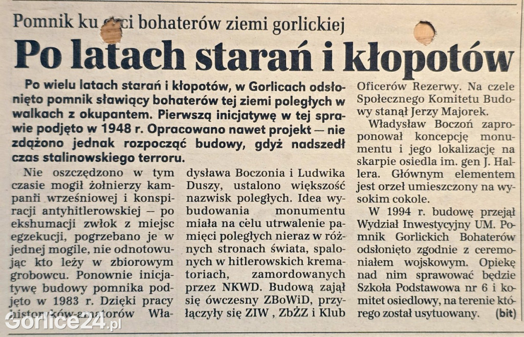 30-rocznica odsłonięcia Pomnika Bohaterów Ziemi Gorlickiej