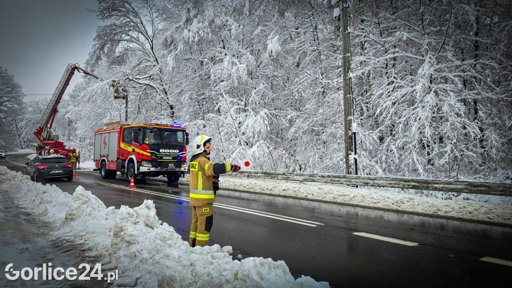Gorlice. Akcje strażaków usuwania skutków śnieżycy (23.11.)