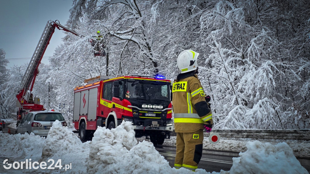Gorlice. Akcje strażaków usuwania skutków śnieżycy (23.11.)