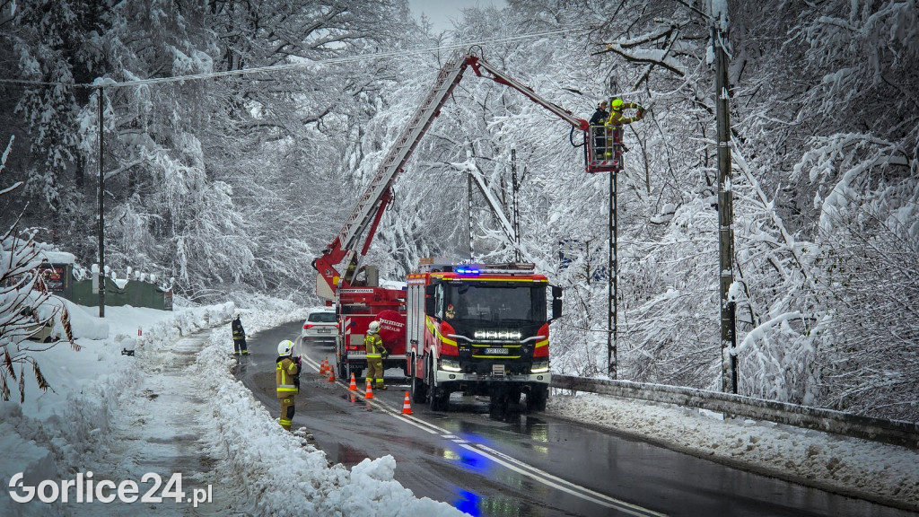 Gorlice. Akcje strażaków usuwania skutków śnieżycy (23.11.)