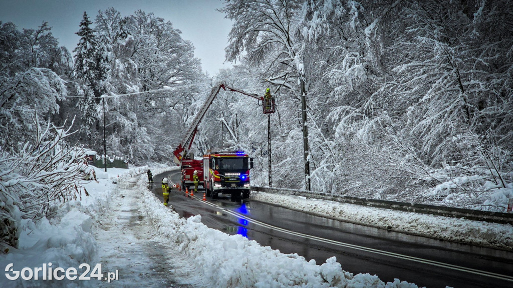 Gorlice. Akcje strażaków usuwania skutków śnieżycy (23.11.)