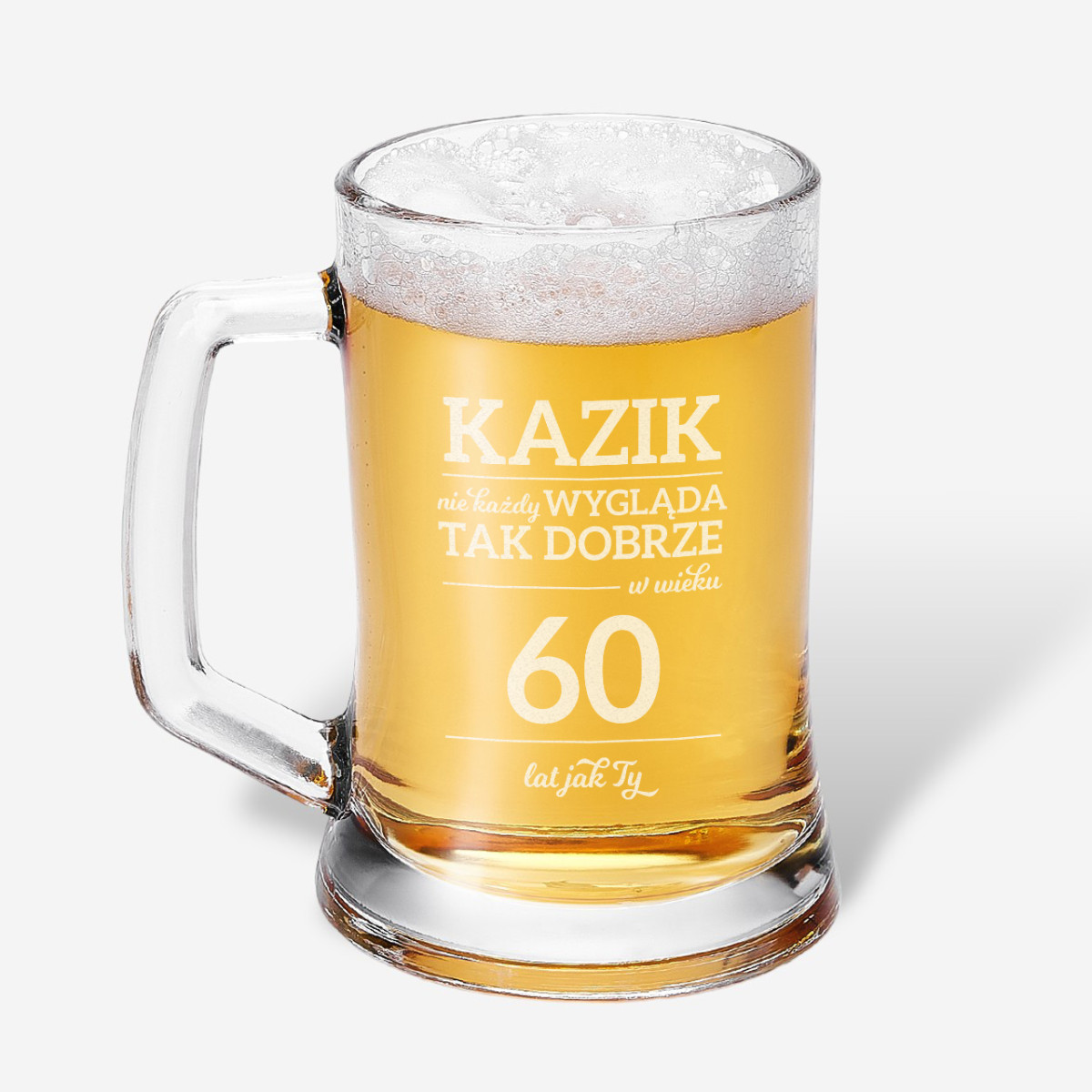 Grawerowany kufel do piwa DOBRY WYGLĄD prezent na 60 urodziny dla mężczyzny