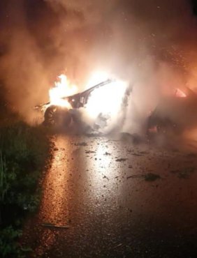Ropa. Poważny wypadek drogowy w nocy - auto doszczętnie spłonęło [ FOTO ] -11905