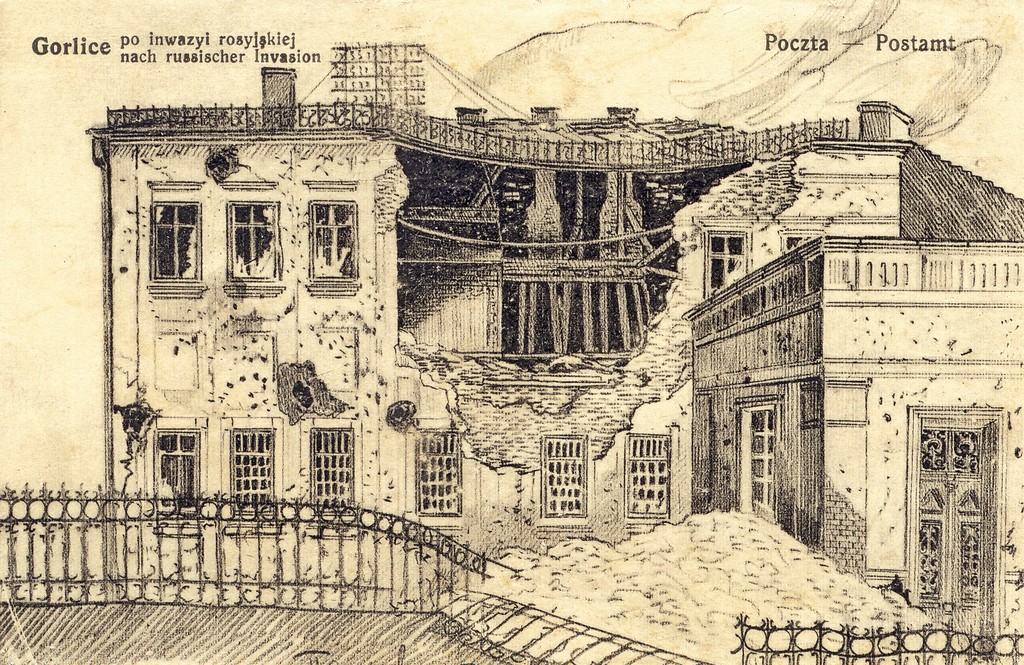 Uszkodzony w 1915 roku budynek poczty fot. archiwum