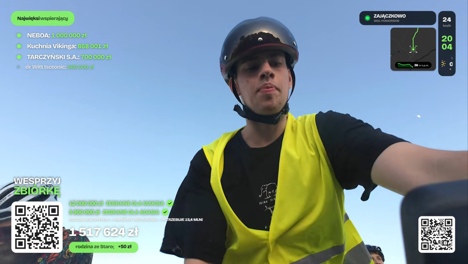 Stopklatka z transkisji live - Łatwogang w drodze z Zakopanego do Gdańska.